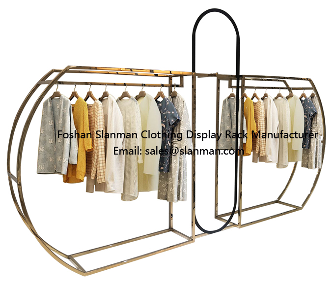 Store Fixture Shop Fitting Wall Gold Stand Garment Display Rack For Clothes