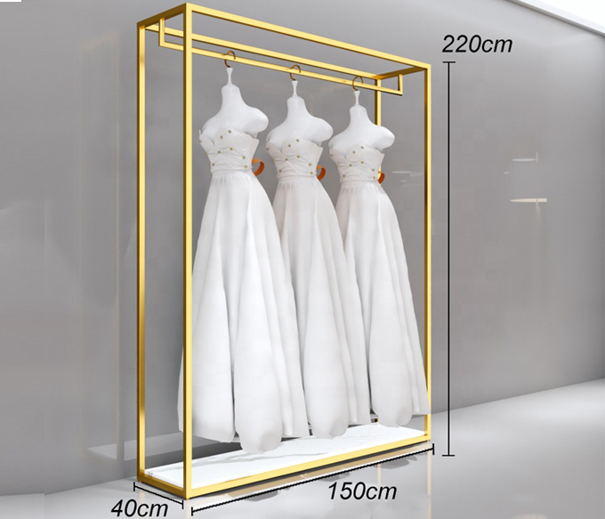 Bridal Store Interior Design Shinny Gold Wedding Dress Display Rack Stand Bridal Gown Display Showcase