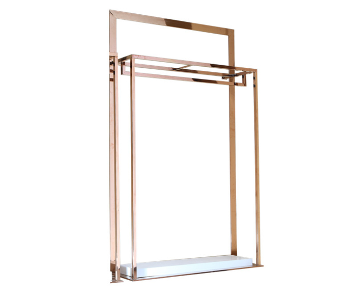 Boutique Delicate Colors Wall Mounted Rose Gold Metal Garment Rack Display For Clothing Store