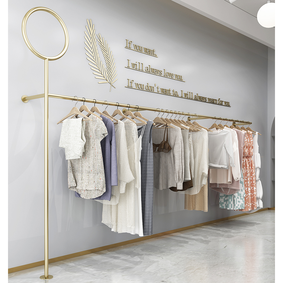 Boutique Clothing Store Hanger Stainless Steel Display Stand Decoration Wall Mounted Metal Rack for Clothes Shop