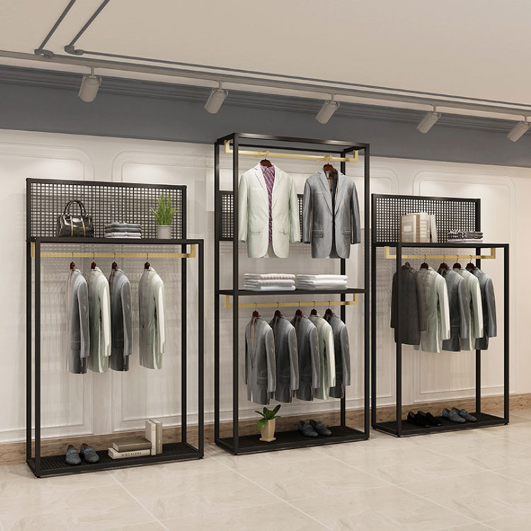 Menswear Shops Interior Design Black Clothing Display Stand Store Fixtures
