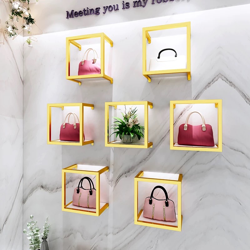 Fashion Shoe Handbag Shop Fit Out Design Shoe Rack Handbag Shop Fittings Display Wall-mounted Shoes Rack